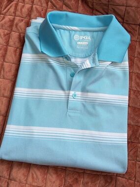 PGA authentic blue and White Striped Men's golf Polo